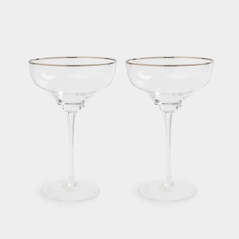 Бокал-креманка для шампанского, 250 мл, 2 шт, стекло, с серебристым кантом, Rimini silver, image-0