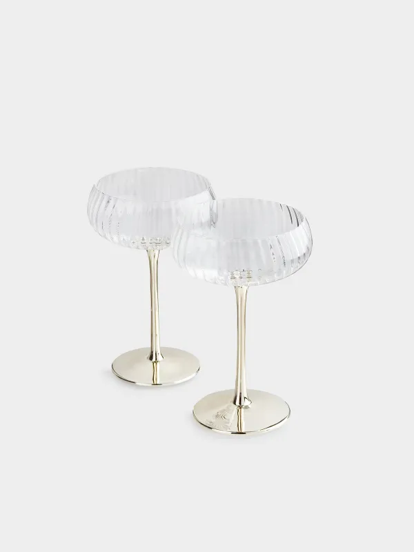Бокал-креманка для шампанского, 220 мл, 2 шт, стекло, золотистая ножка, Glyfada, image-1