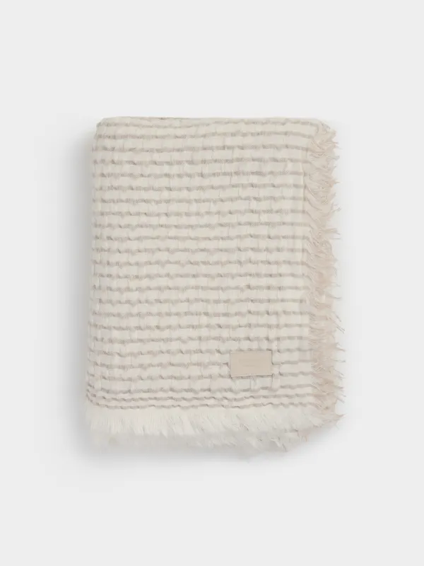 Плед, 130х170 см, с бахромой, акрил/полиэстер, молочно-бежевый, Полосы, Acrylic, image-5