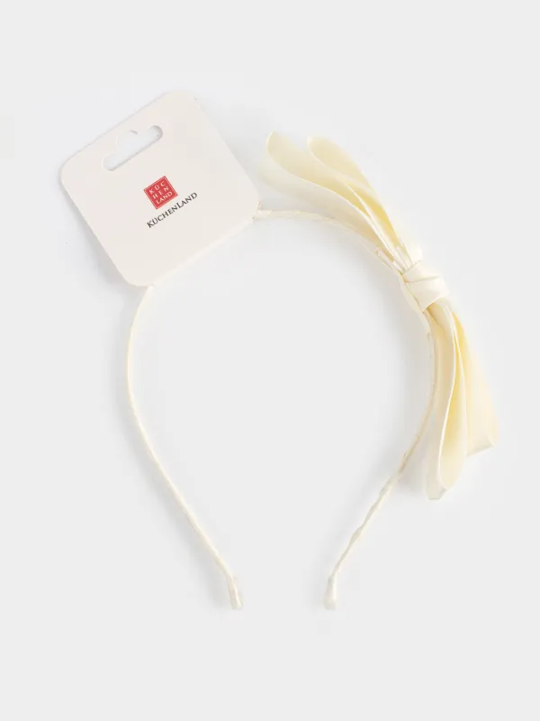 Ободок для волос, 17х17 см, полиэстер/металл, молочный, Бант, Hairstyle, image-4