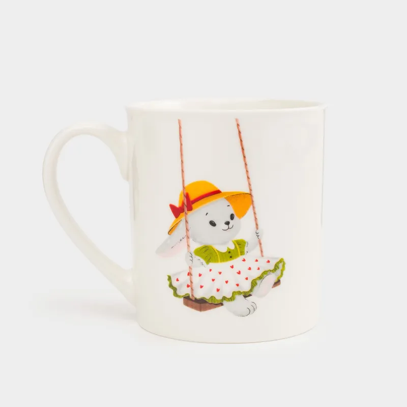 Кружка, детская, 300 мл, фарфор N, белая, Крольчиха на качелях, Ideas life, image-2