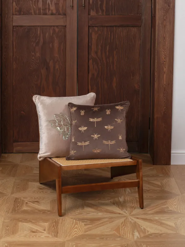 Подушка декоративная, 45х45 см, вельвет, коричневая, Жуки, Bugs, image-3