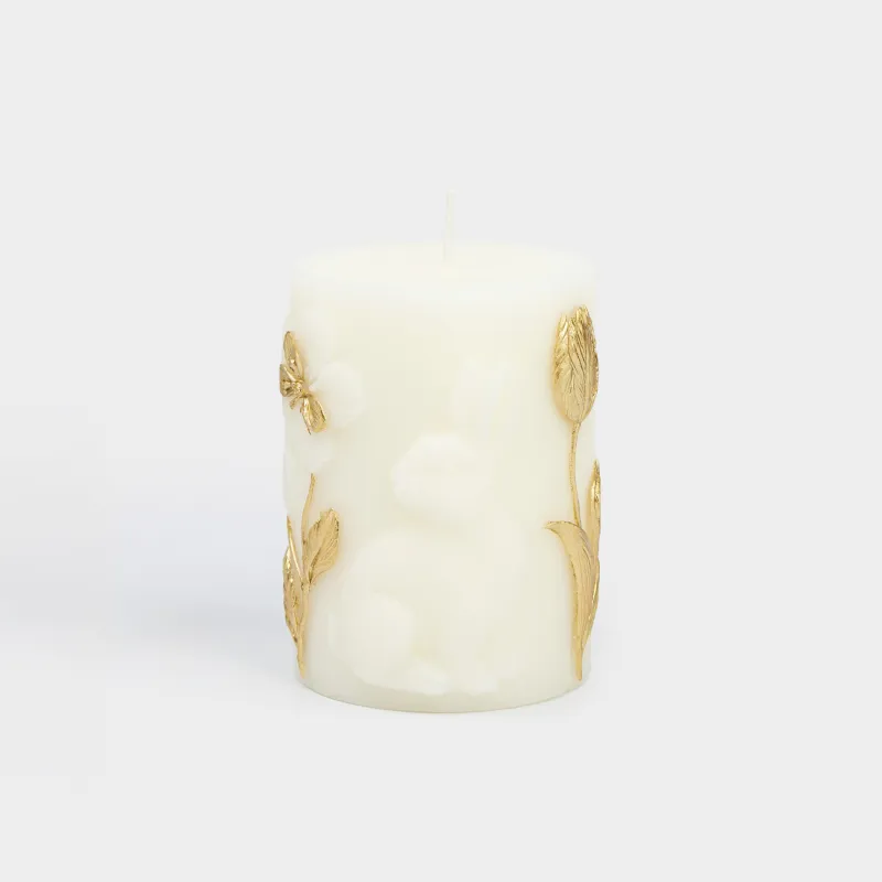 Свеча, 8х10 см, цилиндрическая, белая, Золотистый кролик, Rustic Easter