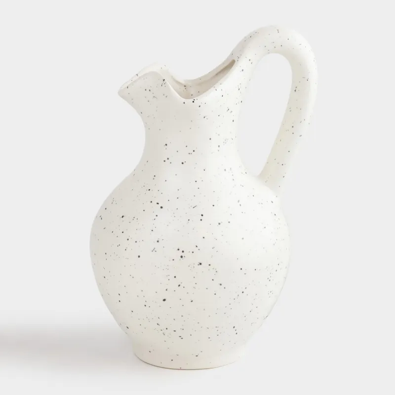 Ваза для цветов, 24 см, с ручкой, керамика, молочная, в крапинку, Кувшин, Speckled black