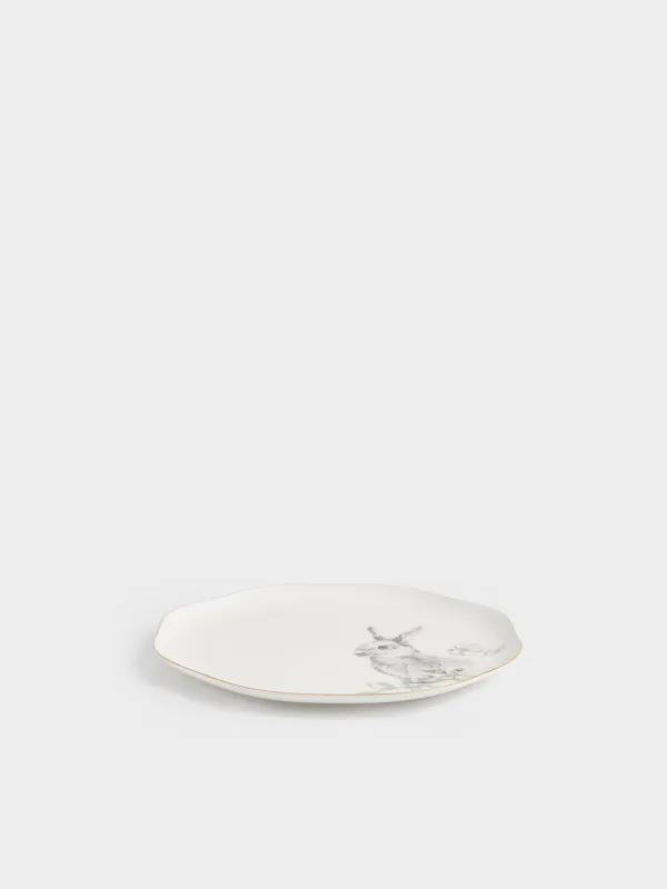 Тарелка обеденная, 28 см, фарфор F, белая, с золотистым кантом, Кролик в цветах, Easter, image-3