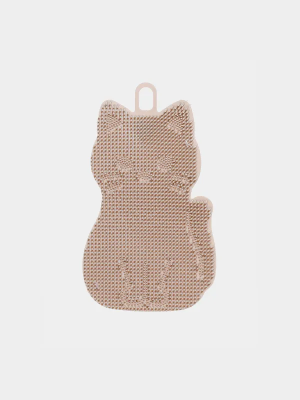 Губка для мытья посуды, 14х9 см, силикон, бежевая, Кот, Manny, image-0