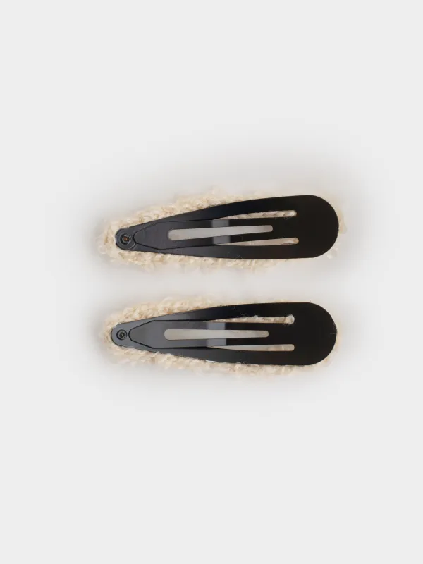 Заколка для волос, 8 см, 2 шт, искусственный мех/металл, молочная, Plush, image-4