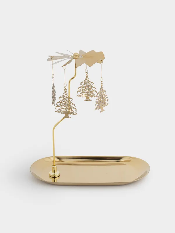 Подставка под свечу, 19 см, металл, овальная, золотистая, Елочки, Fantastic gold, image-0