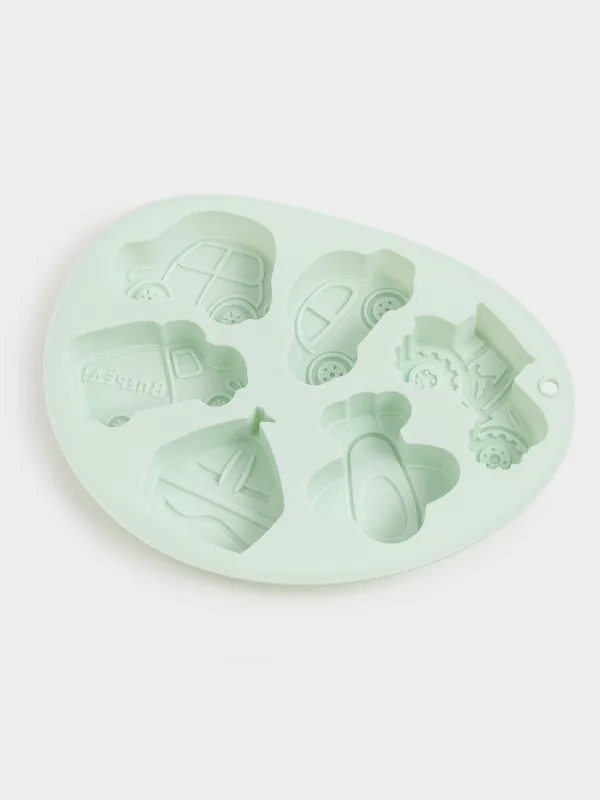 Форма для выпечки кексов, 15x21 см, 6 отд, силикон, зеленая, Виды транспорта, Bakery, image-3