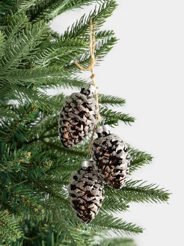 Игрушка елочная, 15 см, стекло, с блестками, бронзовая, Шишки, Pine christmas, image-2