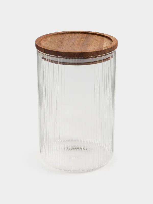Банка для сыпучих продуктов, 1,2 л, стекло Б/дерево, Ravi wood, image-1