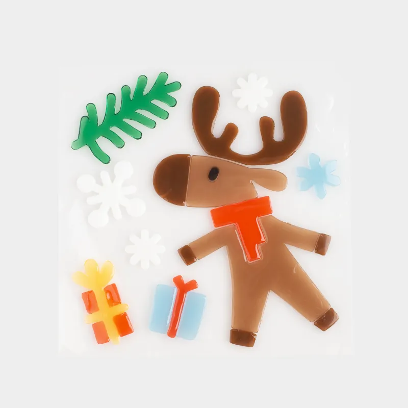 Набор наклеек, 19х19 см, многоразовые, термопластик, Олень, Christmas decal
