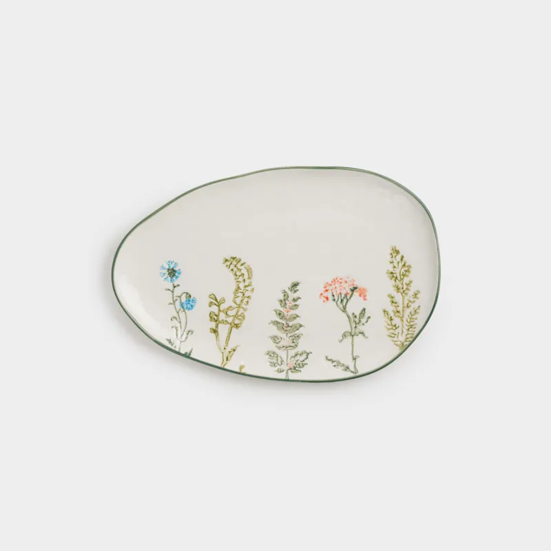 Блюдо, 32х21 см, Луговые цветы на кракелюре, Floral meadow