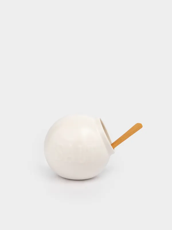 Емкость для соли, 11 см, с ложкой, фарфор P/дерево, белая, Grace, image-1