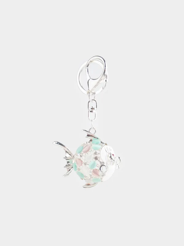 Брелок, 12 см, металл/стразы, серебристый, Рыба-шар, Keychain crystal, image-0