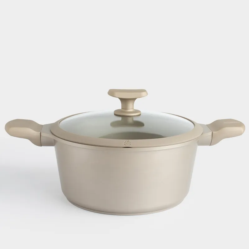 Кастрюля, 24 см, 4,2 л, с крышкой, с покрытием, алюминий, серо-бежевая, Dainty