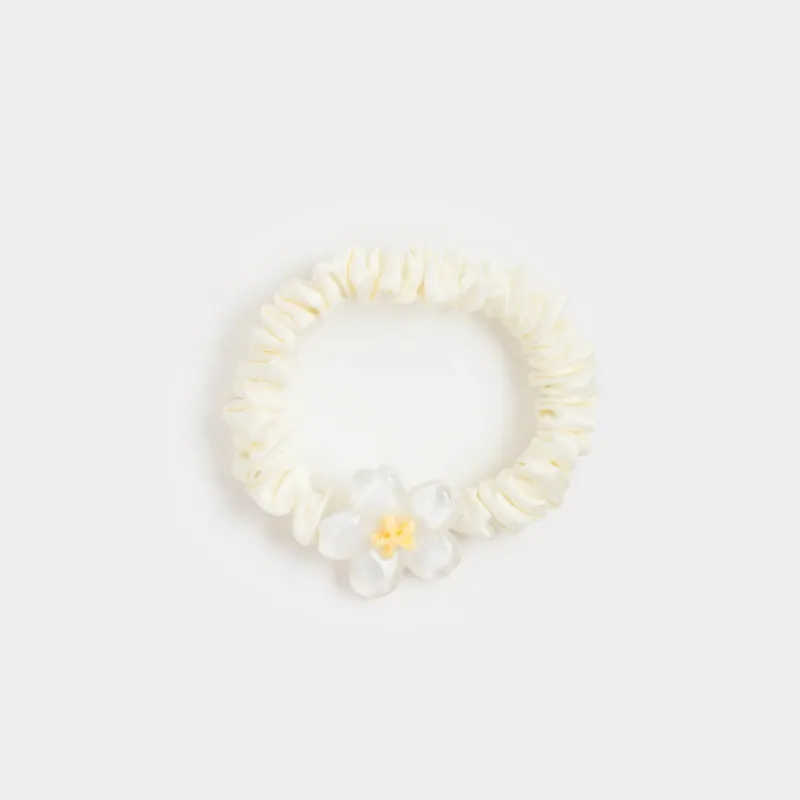 Резинка для волос, 8 см, сатин/пластик, молочная, Цветок, Silk