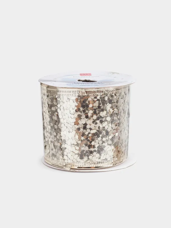 Лента декоративная, 5 м, гибкая, полиэстер, шампань, Блестки, Ribbon christmas, image-0