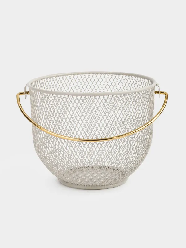 Корзина для хранения, 21х17 см, с ручкой, металл, серо-бежевая, Dainty twin, image-0