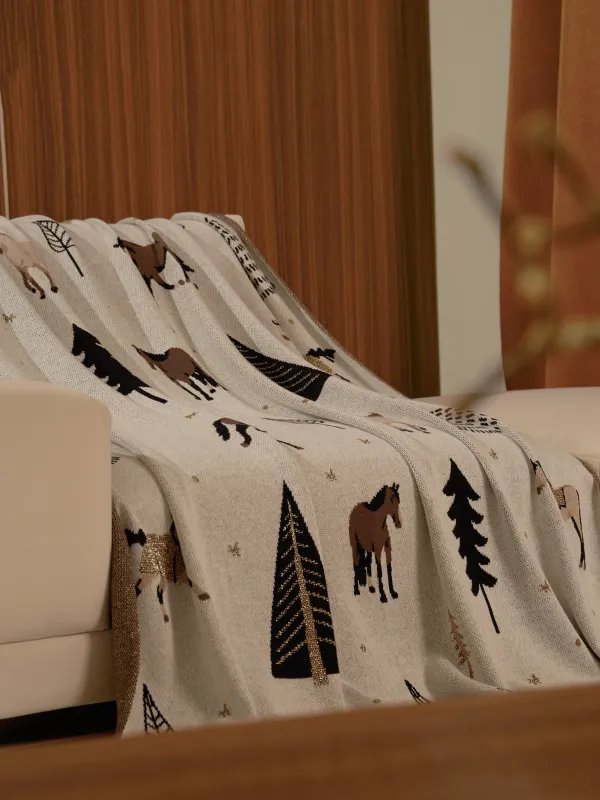 Плед, 130х170 см, хлопок/люрекс, белый, Лошади и елки, Forest horse, image-5