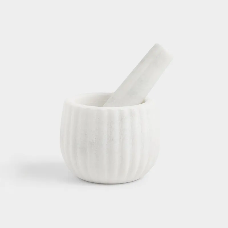 Ступка для специй, 10 см, с пестиком, мрамор, белая, Marble