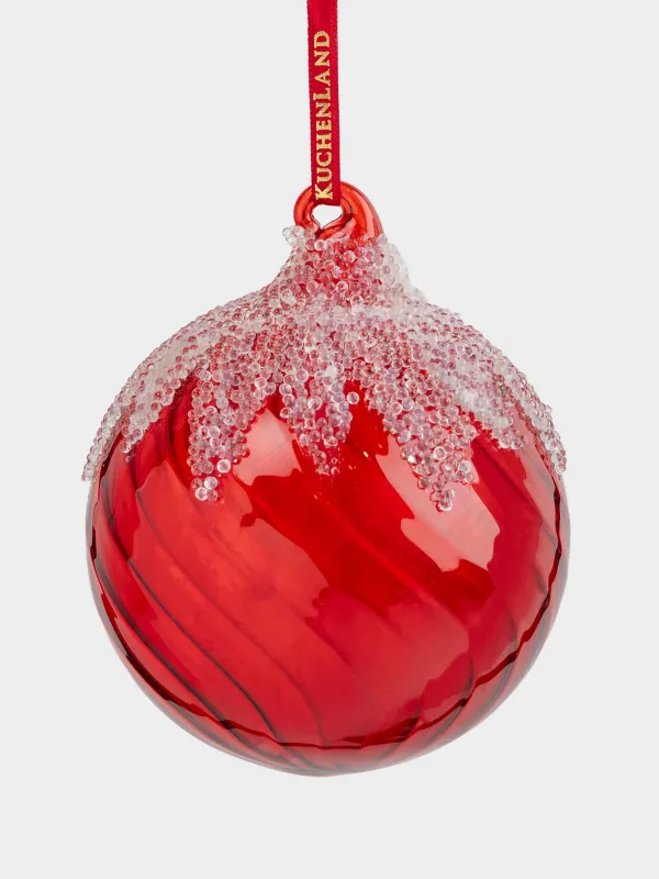 Игрушка елочная, 8 см, стекло, красная, Шар с изморозью, Ball sparkle, image-0
