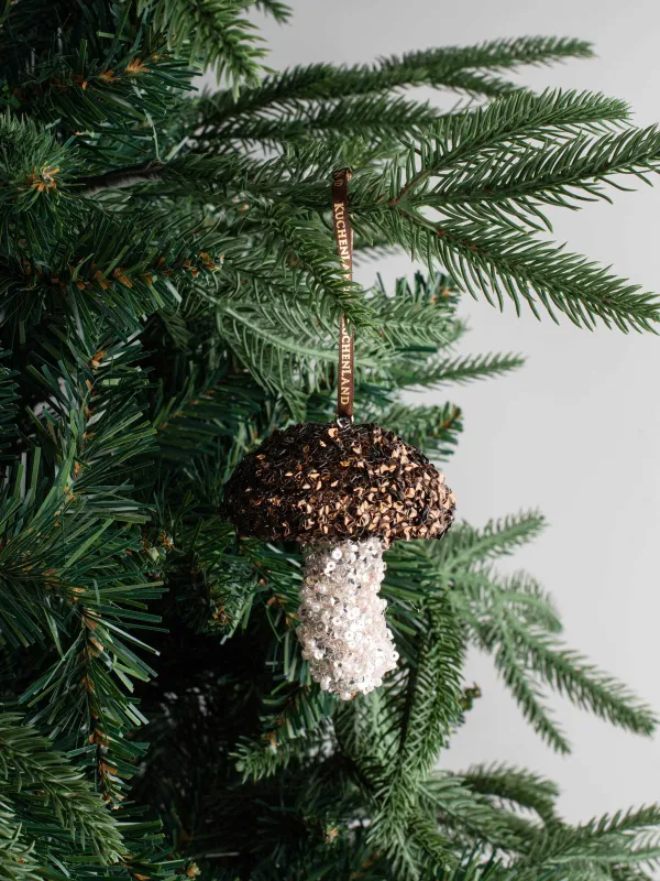 Игрушка елочная, 8 см, пенопласт/пластик, шампань, Гриб, Figure sparkle, image-3