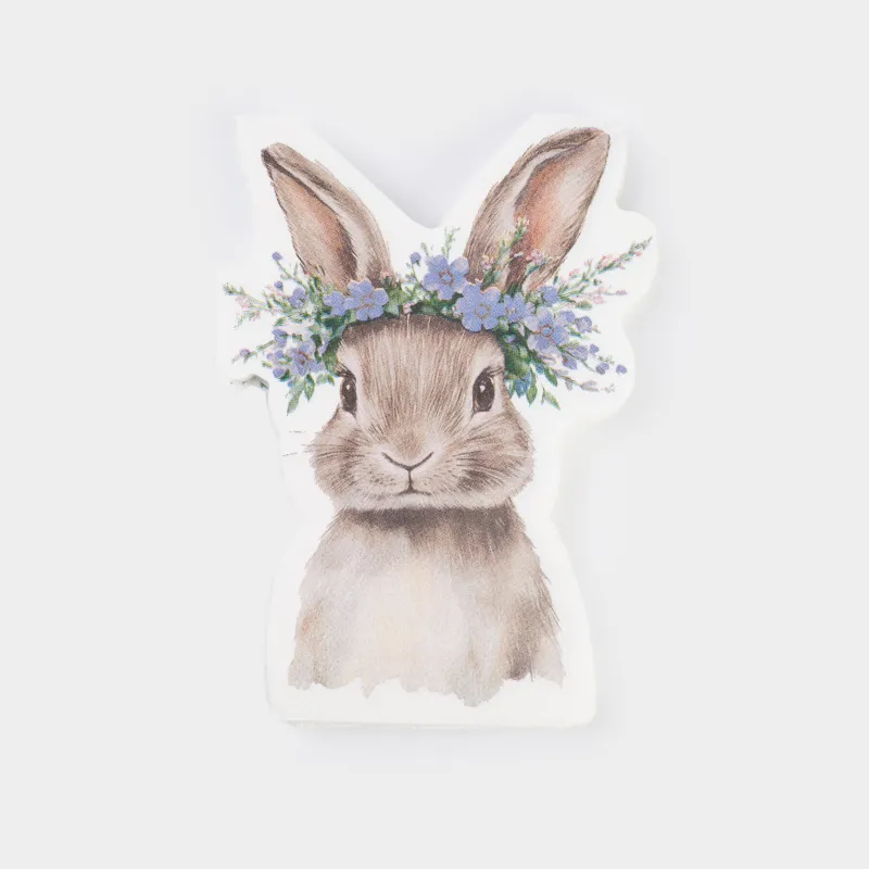 Салфетки бумажные, 25х30 см, 20 шт, фигурные, белые, Кролик в венке, Flora Easter