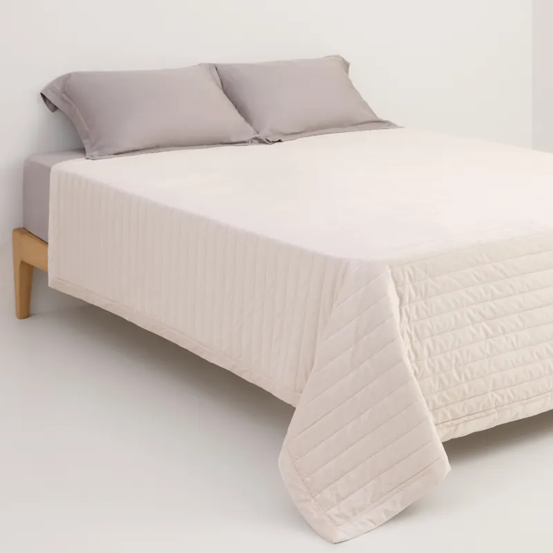 Покрывало, 220х240 см, стеганое, вельвет/микрофибра, бежевое, Полосы, Stitch velvet