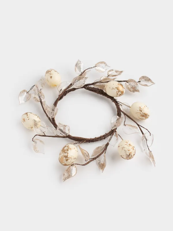 Венок декоративный, 12/18 см, пластик/пенопласт, Золотистые листья и яйца, Rustic Easter decor, image-4