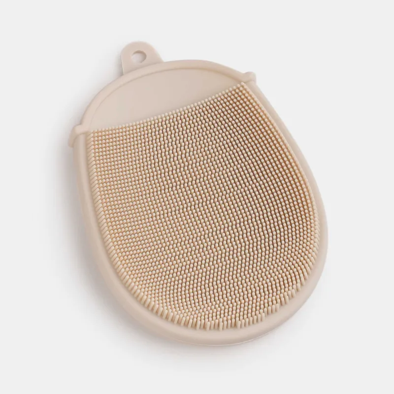 Щетка-варежка для мытья тела, 13 см, двусторонняя, силикон, бежевая, Bath, image-1