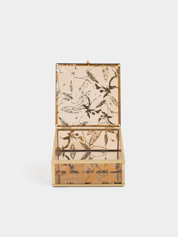 Шкатулка для украшений, 15х16 см, стекло/металл, золотистая, Листья, Collection, image-3