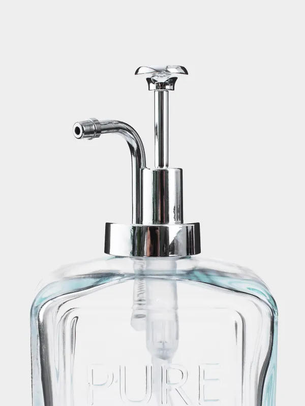 Диспенсер для жидкого мыла, 550 мл, стекло/пластик, серебристый, Pure soap, Clear title, image-4