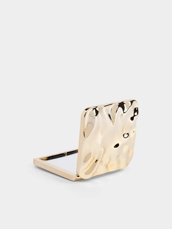 Зеркало карманное, 8x8 см, двустороннее, сталь, золотистое, Волны, Wave, image-0