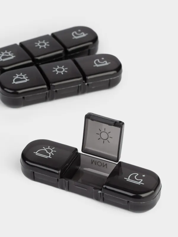 Органайзер для таблеток, 16х12 см, с чехлом, пластик, черный, Compact, image-2