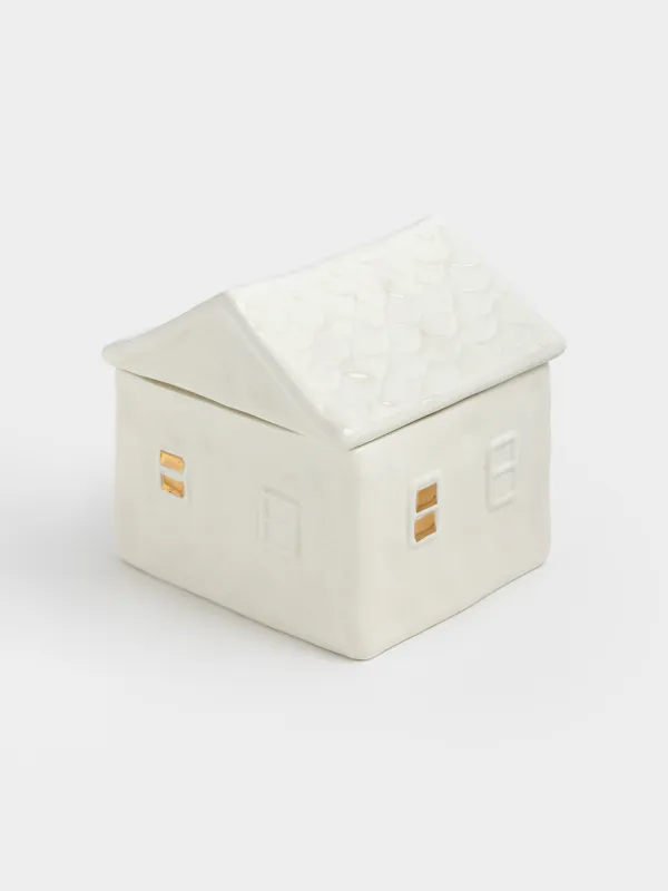 Емкость для хранения, 13х12 см, 680 мл, керамика, молочно-золотистая, Дом, Snow sparks, image-2