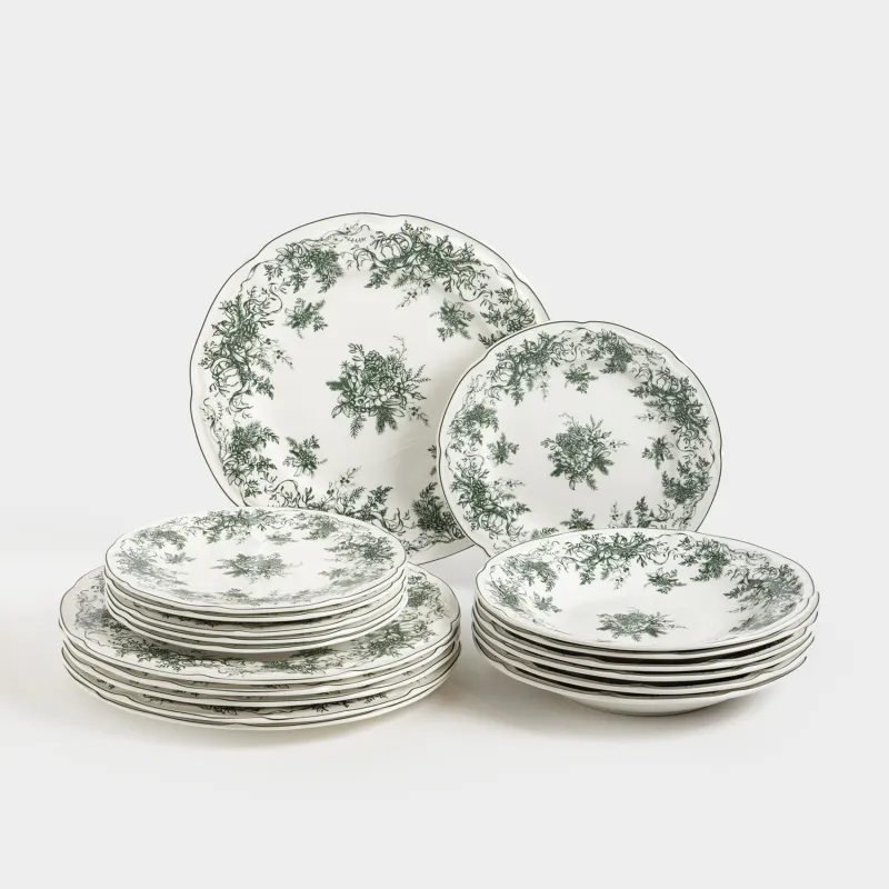 Сервиз обеденный, 6 перс, 18 пр, фарфор N, бело-зеленый, Зимний букет, Winter lace