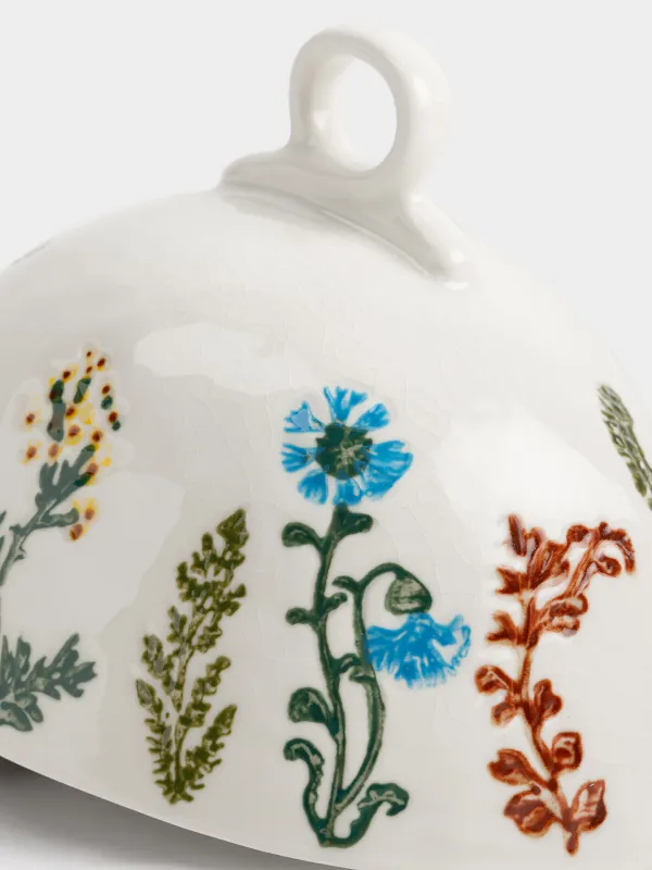 Масленка, 19 см, фарфор N, овальная, молочная, Луговые цветы на кракелюре, Floral meadow, image-2