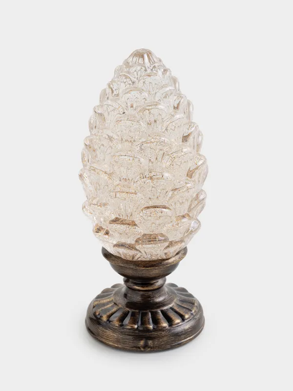 Снежный фонарь, 28 см, с подсветкой, Шишка, Bronze style, image-0