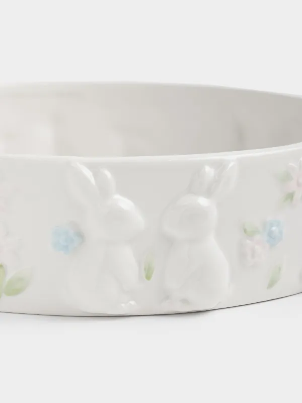 Блюдо, 23х6 см, с бортами, керамика D, молочное, Кролики в цветах, Rabbit bloome, image-2