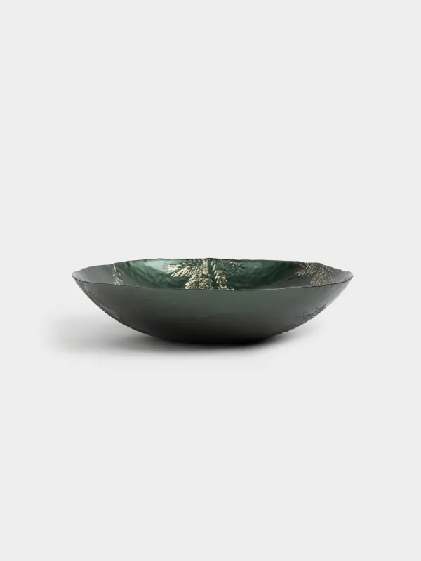 Ваза для фруктов, 30х7 см, стекло, зеленая, Еловая ветка, Winter delice, image-0