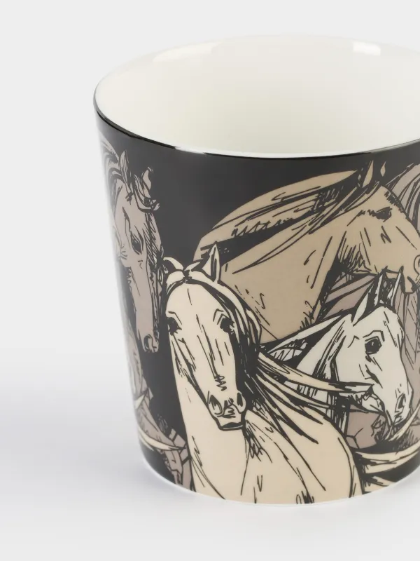 Кружка, 450 мл, фарфор F, черная, Кони, Horse, image-2
