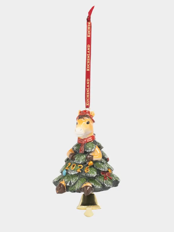 Игрушка елочная, 8 см, полирезин, зеленая, Лошадка с колокольчиком, Figure christmas, image-2