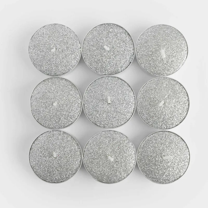Свеча чайная, 4 см, 9 шт, серебристая, Metallic glow, image-1