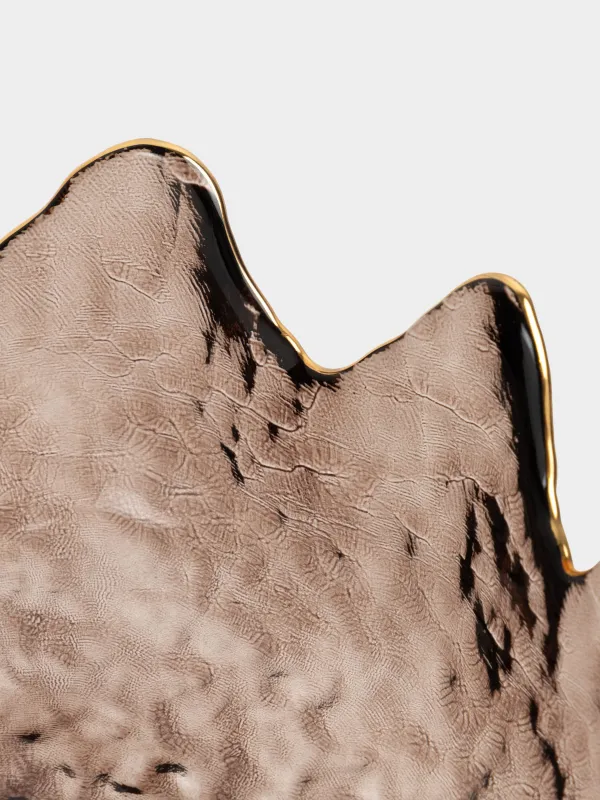 Блюдо на ножке, 20х10 см, стекло, коричневое, с золотистым кантом, Nautilus color, image-3