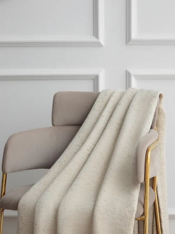 Плед, 130x170 см, с бахромой, хлопок/люрекс, бежевый, Зигзаги, Strike, image-3