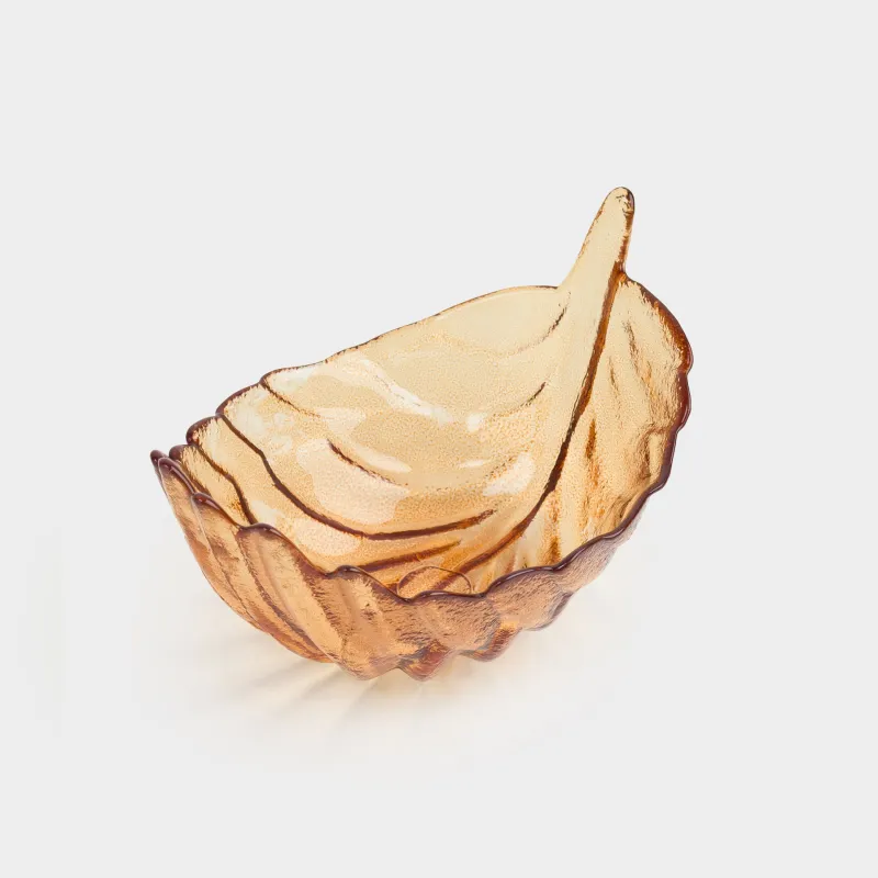 Салатник, 17х10 см, 350 мл, стекло, янтарный, Лист, Curvy