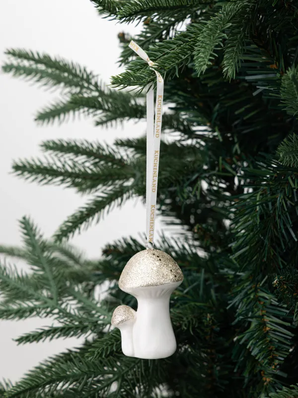 Игрушка елочная, 7 см, фарфор P, бело-золотистая, Грибы, Figure sparkle, image-1