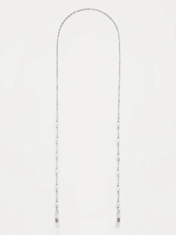 Цепочка для очков, 75 см, металл/пластик, бело-серебристая, Жемчуг, Baroque, image-0