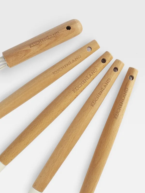 Набор кухонных принадлежностей, 5 пр, в подставке, дерево/силикон, молочный, Weekend, image-3